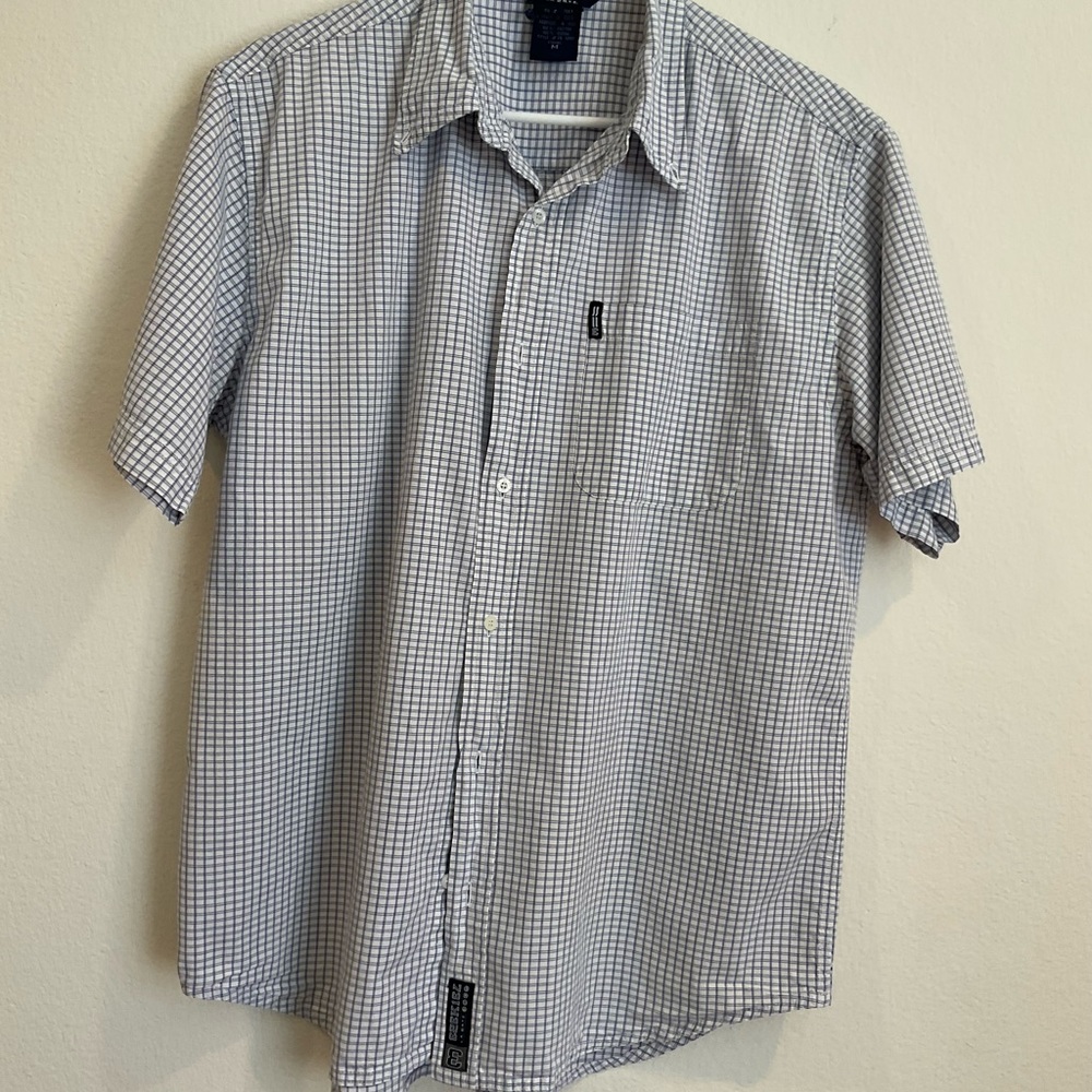 men’s shirt, size M, p to p 23. Sleeve 9 1/2”.  neck to hem 30 1/2, s to s 19